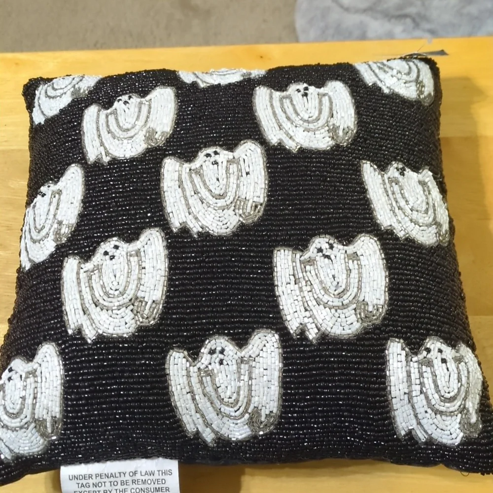 Spooky Ghost Beaded Halloween Pillow